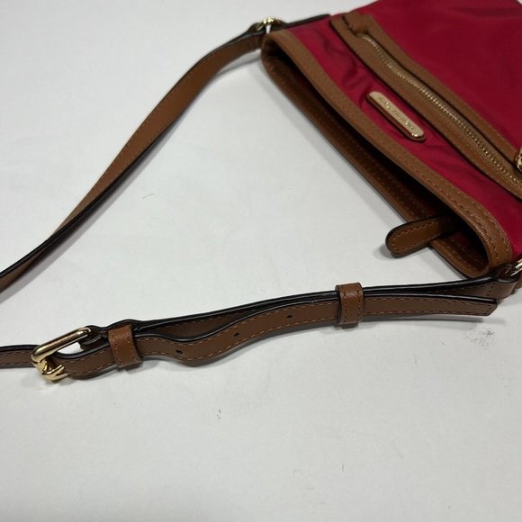 Michael Kors Red Jet Set Nylon Leather Crossbody Bag Purse Size Medium Zipper - Picture 7 of 9